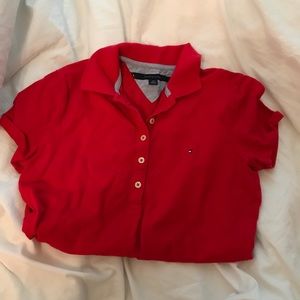red tommy hilfiger collared tee
